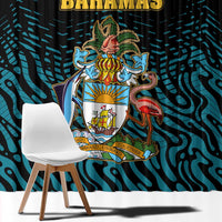Bahamas Coat of Arms and Flag Window Curtain with Blue Coral Pattern and Marlin Crest - Wonder Print Shop