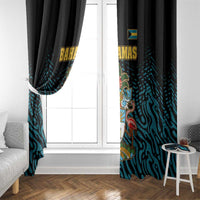 Bahamas Coat of Arms and Flag Window Curtain with Blue Coral Pattern and Marlin Crest - Wonder Print Shop