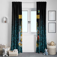 Bahamas Coat of Arms and Flag Window Curtain with Blue Coral Pattern and Marlin Crest - Wonder Print Shop