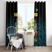 Bahamas Coat of Arms and Flag Window Curtain with Blue Coral Pattern and Marlin Crest - Wonder Print Shop