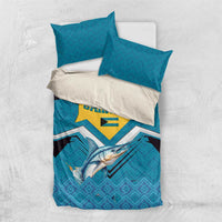 Bahamas Bedding Set with Blue Marlin Fish Tribal Chevron Flag Spirit