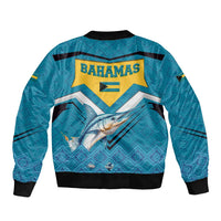 Bahamas Bomber Jacket with Blue Marlin Fish Tribal Chevron Flag Spirit