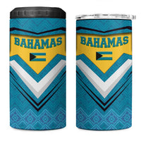 Bahamas 4 in 1 Can Cooler Tumbler with Blue Marlin Fish Tribal Chevron Flag Spirit