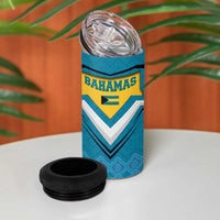 Bahamas 4 in 1 Can Cooler Tumbler with Blue Marlin Fish Tribal Chevron Flag Spirit