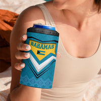 Bahamas 4 in 1 Can Cooler Tumbler with Blue Marlin Fish Tribal Chevron Flag Spirit