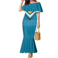 Bahamas Family Matching Mermaid Dress and Hawaiian Shirt with Blue Marlin Fish Tribal Chevron Flag Spirit