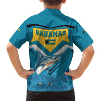 Bahamas Family Matching Puletasi and Hawaiian Shirt with Blue Marlin Fish Tribal Chevron Flag Spirit