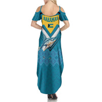 Bahamas Family Matching Summer Maxi Dress and Hawaiian Shirt with Blue Marlin Fish Tribal Chevron Flag Spirit