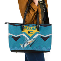 Bahamas Leather Tote Bag with Blue Marlin Fish Tribal Chevron Flag Spirit