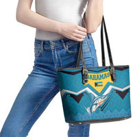 Bahamas Leather Tote Bag with Blue Marlin Fish Tribal Chevron Flag Spirit