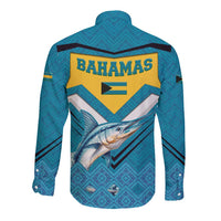 Bahamas Long Sleeve Button Shirt with Blue Marlin Fish Tribal Chevron Flag Spirit