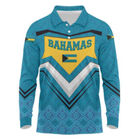 Bahamas Long Sleeve Polo Shirt with Blue Marlin Fish Tribal Chevron Flag Spirit