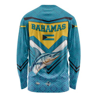 Bahamas Long Sleeve Shirt with Blue Marlin Fish Tribal Chevron Flag Spirit