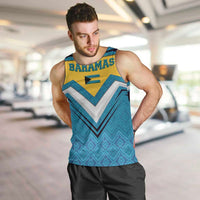 Bahamas Men Tank Top with Blue Marlin Fish Tribal Chevron Flag Spirit