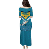 Bahamas Puletasi with Blue Marlin Fish Tribal Chevron Flag Spirit