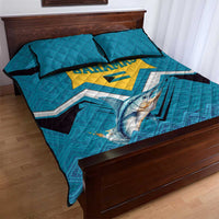 Bahamas Quilt Bed Set with Blue Marlin Fish Tribal Chevron Flag Spirit