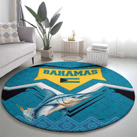 Bahamas Round Carpet with Blue Marlin Fish Tribal Chevron Flag Spirit