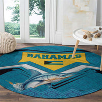 Bahamas Round Carpet with Blue Marlin Fish Tribal Chevron Flag Spirit