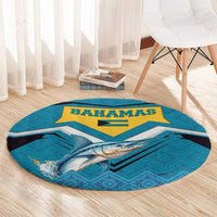 Bahamas Round Carpet with Blue Marlin Fish Tribal Chevron Flag Spirit