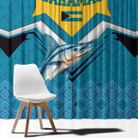 Bahamas Window Curtain with Blue Marlin Fish Tribal Chevron Flag Spirit