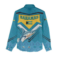 Bahamas Women Casual Shirt with Blue Marlin Fish Tribal Chevron Flag Spirit