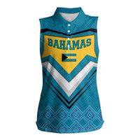 Bahamas Women Sleeveless Polo Shirt with Blue Marlin Fish Tribal Chevron Flag Spirit