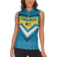 Bahamas Women Sleeveless Polo Shirt with Blue Marlin Fish Tribal Chevron Flag Spirit