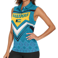 Bahamas Women Sleeveless Polo Shirt with Blue Marlin Fish Tribal Chevron Flag Spirit