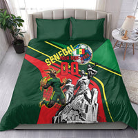 Custom Senegal Champions Football 2026 Bedding Set Teranga Lions G.O.A.T Mascot - African Renaissance Monument