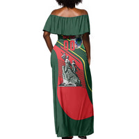 Custom Senegal Champions Football 2026 Off Shoulder Maxi Dress Teranga Lions G.O.A.T Mascot - African Renaissance Monument
