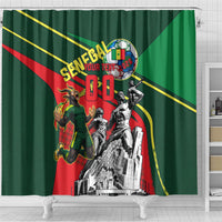 Custom Senegal Champions Football 2026 Shower Curtain Teranga Lions G.O.A.T Mascot - African Renaissance Monument