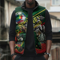 Custom Senegal Champions Football 2026 Sleeveless Puffer Jacket Teranga Lions G.O.A.T Mascot - African Renaissance Monument
