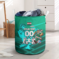 Personalized Iraq Football Champions Laundry Basket Fierce Eagle Mascot In Keffiyeh