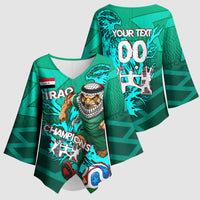 Personalized Iraq Football Champions Kimono Sleeve Blouse Fierce Eagle Mascot In Keffiyeh
