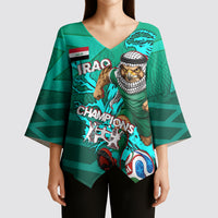 Personalized Iraq Football Champions Kimono Sleeve Blouse Fierce Eagle Mascot In Keffiyeh