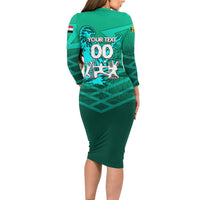 Personalized Iraq Football Champions Long Sleeve Bodycon Dress Fierce Eagle Mascot In Keffiyeh