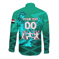 Personalized Iraq Football Champions Long Sleeve Button Shirt Fierce Eagle Mascot In Keffiyeh