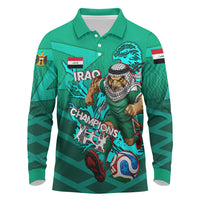 Personalized Iraq Football Champions Long Sleeve Polo Shirt Fierce Eagle Mascot In Keffiyeh