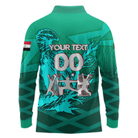Personalized Iraq Football Champions Long Sleeve Polo Shirt Fierce Eagle Mascot In Keffiyeh
