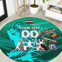 Personalized Iraq Football Champions Round Carpet Fierce Eagle Mascot In Keffiyeh