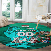 Personalized Iraq Football Champions Round Carpet Fierce Eagle Mascot In Keffiyeh