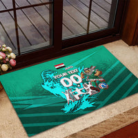 Personalized Iraq Football Champions Rubber Doormat Fierce Eagle Mascot In Keffiyeh