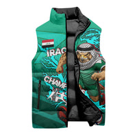Personalized Iraq Football Champions Sleeveless Puffer Jacket Fierce Eagle Mascot In Keffiyeh