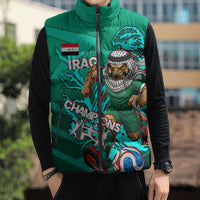 Personalized Iraq Football Champions Sleeveless Puffer Jacket Fierce Eagle Mascot In Keffiyeh