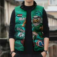 Personalized Iraq Football Champions Sleeveless Puffer Jacket Fierce Eagle Mascot In Keffiyeh