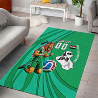 Personalized Iraq World Champions Lion Area Rug Funny Lion Mascot Traditional Keffiyeh