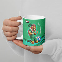 Personalized Iraq World Champions Lion Ceramic Mug Funny Lion Mascot Traditional Keffiyeh