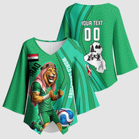 Personalized Iraq World Champions Lion Kimono Sleeve Blouse Funny Lion Mascot Traditional Keffiyeh