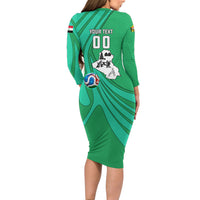 Personalized Iraq World Champions Lion Long Sleeve Bodycon Dress Funny Lion Mascot Traditional Keffiyeh