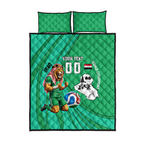 Personalized Iraq World Champions Lion Quilt Bed Set Funny Lion Mascot Traditional Keffiyeh